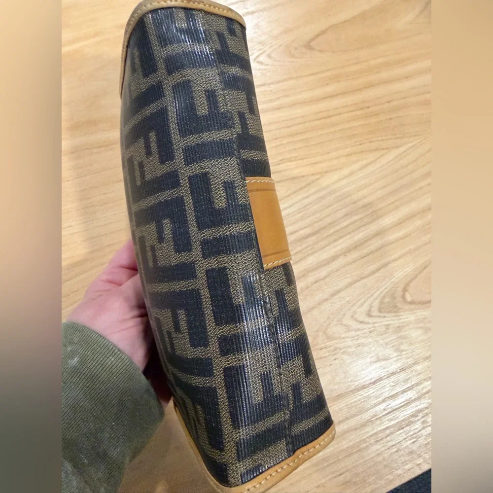 Fendi Brown & Tan Zucca Monogram Zip Clutch - Picture 3 of 8